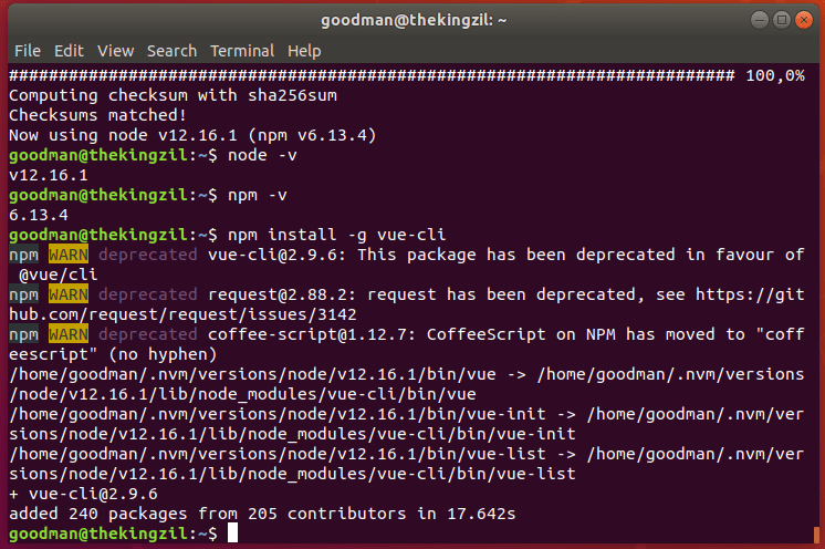 Proses installasi vue-cli menggunakan npm